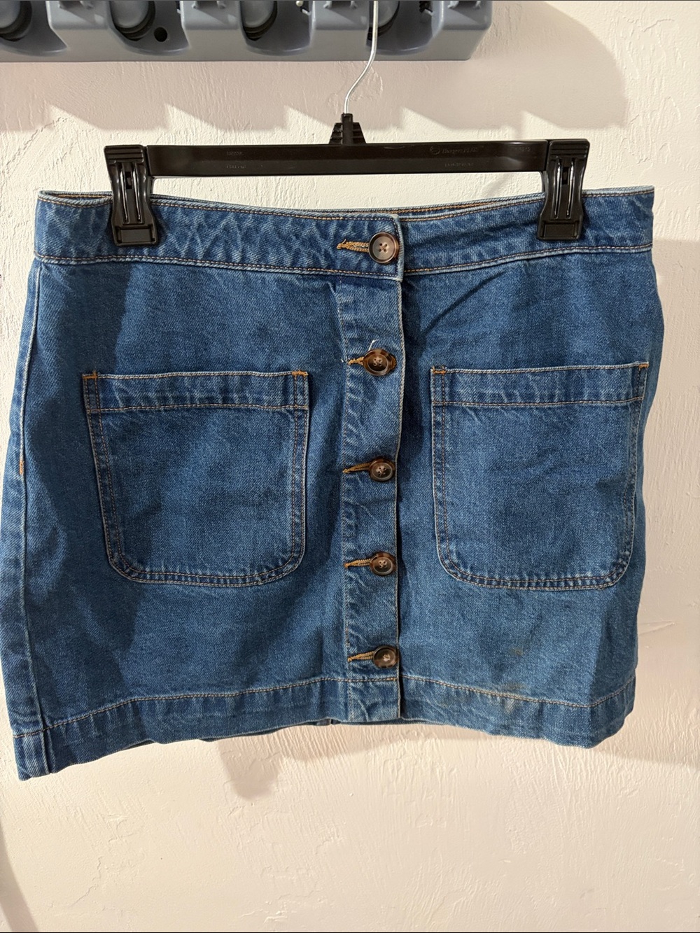We The Free Dark Blue Denim Button-Front Mini Skirt